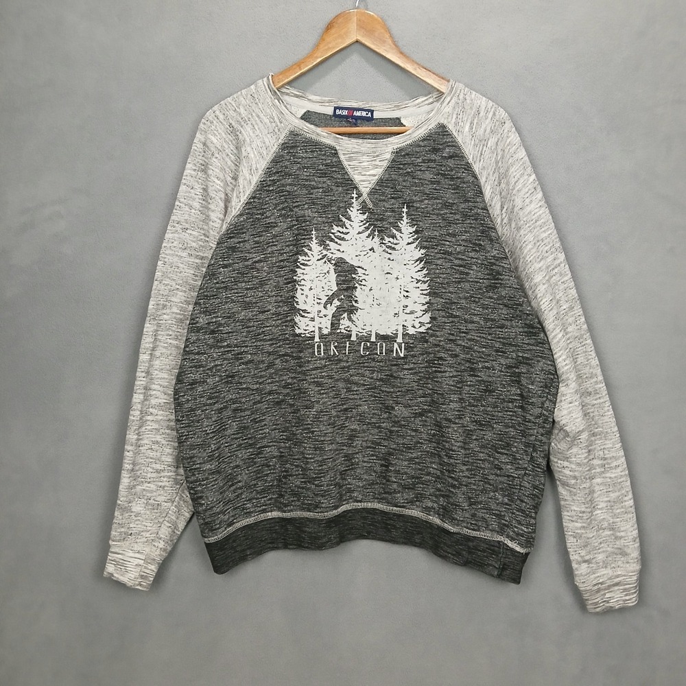 Basix Of America Sweater Womens XL Gray Graphic Oricon Ribbed Tight Knit Winter